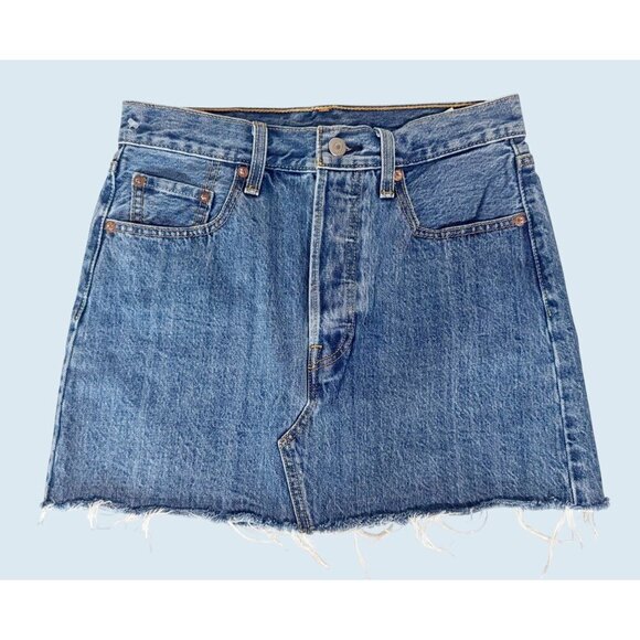 LEVI'S Raw Hem Button Fly Denim High Waist Skirt Size S EUC - Picture 2 of 6